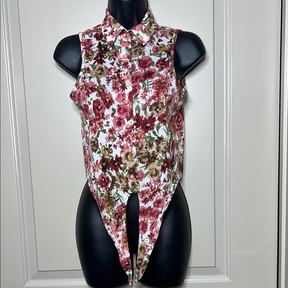 Fashion Magazine Red Sleeveless Asymmetrical Bodysuit Blouse